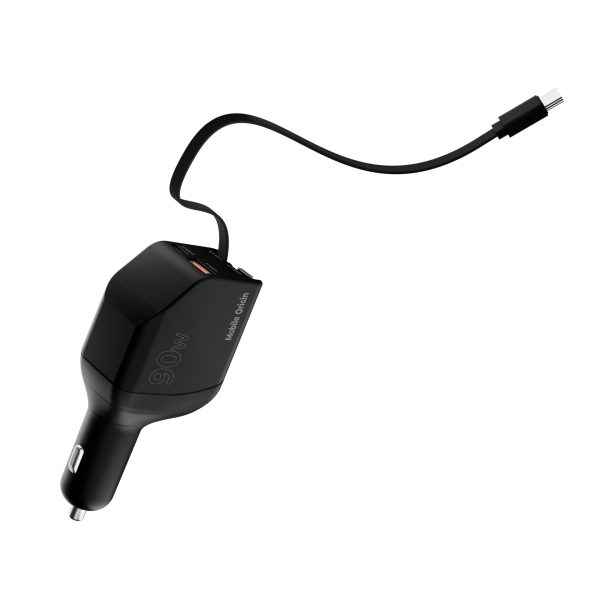 Φορτιστής Αυτοκινήτου Mobile Origin 90W CA22 – 2x Retractable USB-C Cables & USB-C + USB-A – Black - Image 5