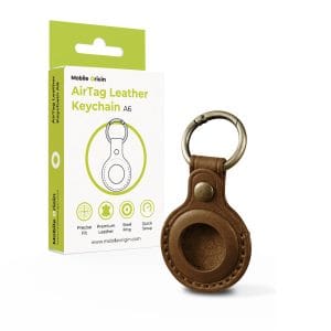 Καφέ δερμάτινο μπρελόκ Mobile Origin AirTag Leather Keychain A6 Midnight Brown με ατσάλινο κρίκο