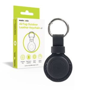 Μαύρο δερμάτινο μπρελόκ Mobile Origin AirTag Outdoor Leather Keychain A7 με ατσάλινο κρίκο και διπλή ασφάλεια