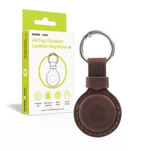 Σκούρο καφέ δερμάτινο μπρελόκ Mobile Origin AirTag Outdoor Leather Keychain A7 με διπλή ασφάλεια