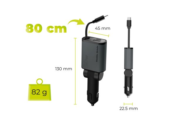 Mobile Origin 3in1 50W Car Charger CA27 με Retractable USB-C Cable – Space Gray (MO-CCH-CA27) - Image 13