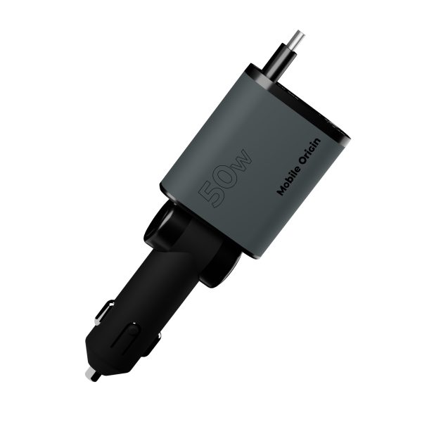Mobile Origin 3in1 50W Car Charger CA27 με Retractable USB-C Cable – Space Gray (MO-CCH-CA27) - Image 3
