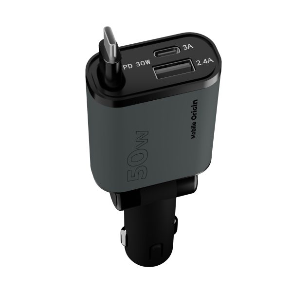 Mobile Origin 3in1 50W Car Charger CA27 με Retractable USB-C Cable – Space Gray (MO-CCH-CA27) - Image 4