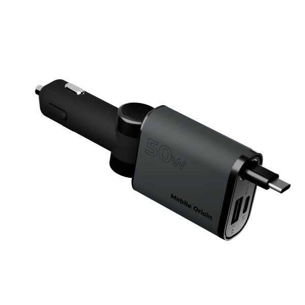 Mobile Origin 3in1 50W Car Charger CA27 με Retractable USB-C Cable – Space Gray (MO-CCH-CA27) - Image 5