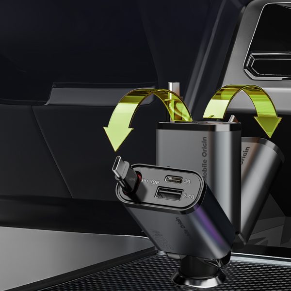 Mobile Origin 3in1 50W Car Charger CA27 με Retractable USB-C Cable – Space Gray (MO-CCH-CA27) - Image 7
