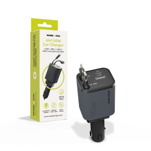 Φορτιστής αυτοκινήτου Mobile Origin CA28 50W Space Gray με αυτο-τυλιγόμενα καλώδια USB-C και Lightning