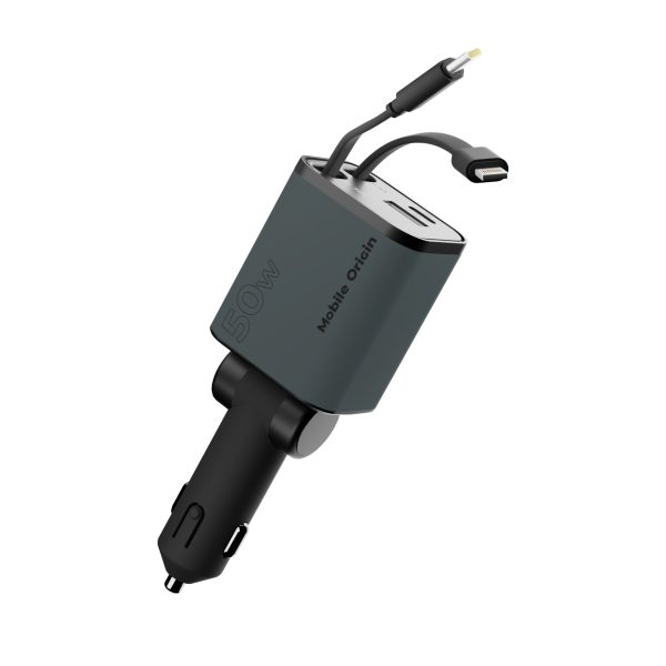 Mobile Origin 4in1 50W Car Charger CA28 με Retractable USB-C & Lightning Cables – Space Gray (MO-CCH-CA28) - Image 4