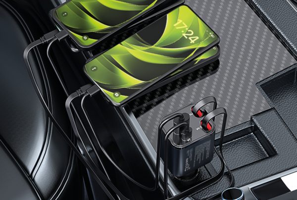 Mobile Origin 4in1 50W Car Charger CA28 με Retractable USB-C & Lightning Cables – Space Gray (MO-CCH-CA28) - Image 9