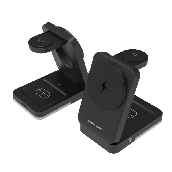 Mobile Origin 3in1 Foldable Charging Stand PW28 με Φωτισμό LED – Black (MO-FCHS-PW28-BLK) - Image 4