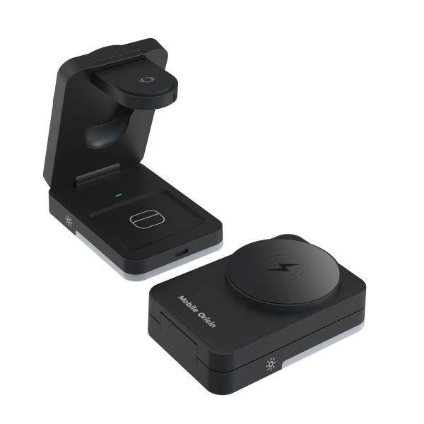 Mobile Origin 3in1 Foldable Charging Stand PW28 με Φωτισμό LED – Black (MO-FCHS-PW28-BLK) - Image 7