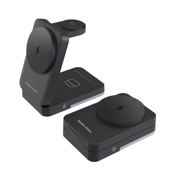 Mobile Origin 3in1 Foldable Charging Stand PW28 με Φωτισμό LED – Black (MO-FCHS-PW28-BLK) - Image 8
