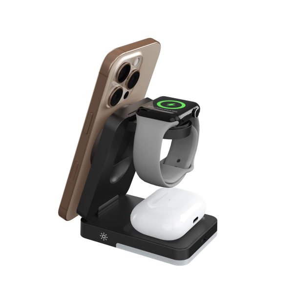 Mobile Origin 3in1 Foldable Charging Stand PW28 με Φωτισμό LED – Black (MO-FCHS-PW28-BLK) - Image 9