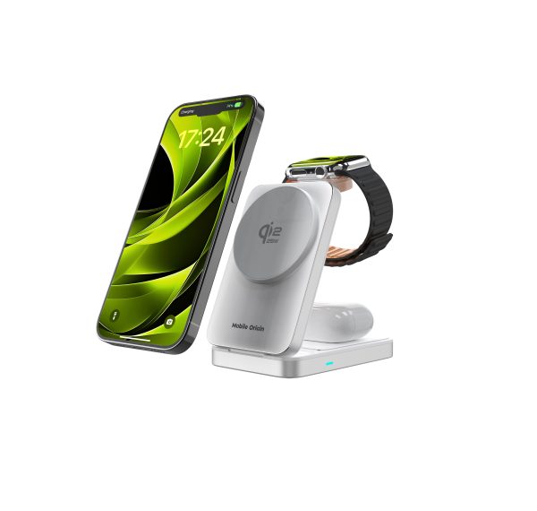 Ασύρματη Βάση Φόρτισης 3 σε 1 Mobile Origin PW35 Qi2 25W MagSafe Silver - Image 6