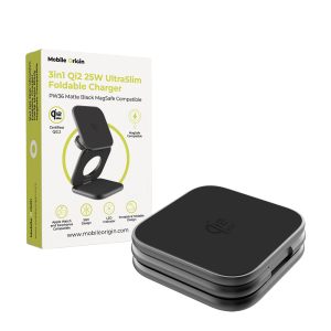 Μαύρος ματ αναδιπλούμενος ασύρματος φορτιστής Mobile Origin PW36 3-σε-1 με τεχνολογία Qi2 25W