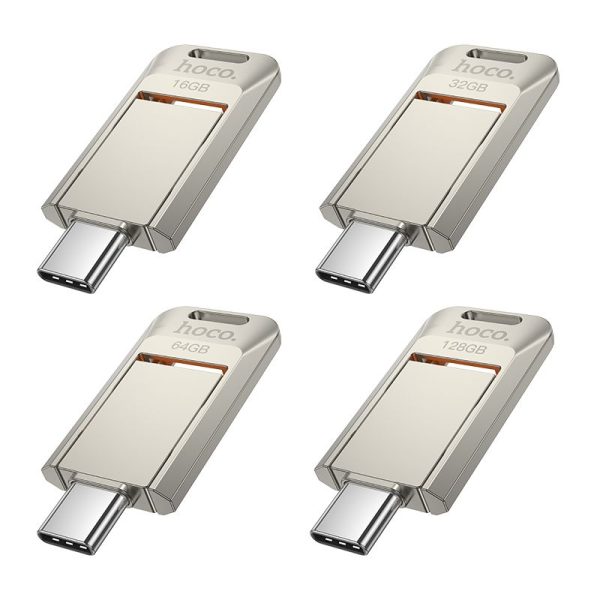 Hoco UD17 USB Flash Drive 128GB USB 3.0 & USB-C – Nickel - Image 2