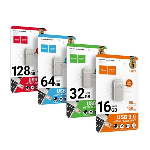 Hoco UD17 USB Flash Drive 128GB USB 3.0 & USB-C – Nickel - Image 4