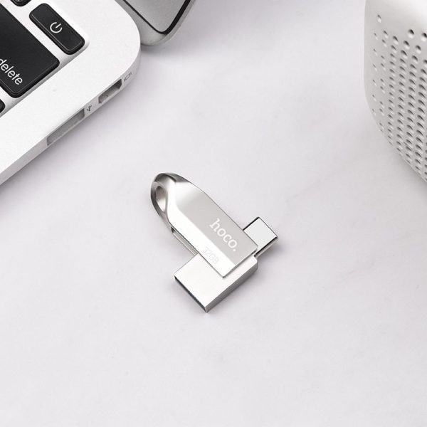 Hoco UD8 USB Flash Drive 32GB Dual USB 3.0 & USB-C – Nickel - Image 3
