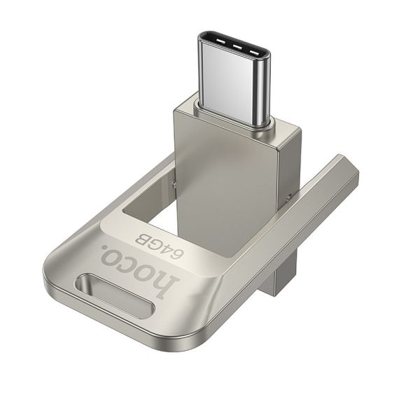 Hoco UD17 USB Flash Drive 64GB USB 3.0 & USB-C – Nickel - Image 2