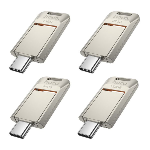 Hoco UD17 USB Flash Drive 64GB USB 3.0 & USB-C – Nickel - Image 3
