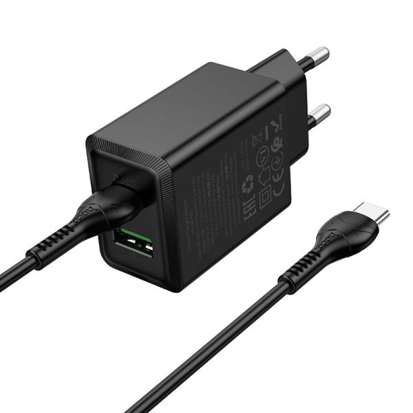 Φορτιστής Πρίζας Hoco N71 USB-C & USB-A PD/QC3.0 30W + Καλώδιο Type-C – Black - Image 2