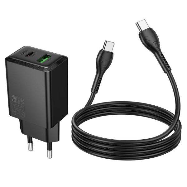 Φορτιστής Πρίζας Hoco N71 USB-C & USB-A PD/QC3.0 30W + Καλώδιο Type-C – Black - Image 3