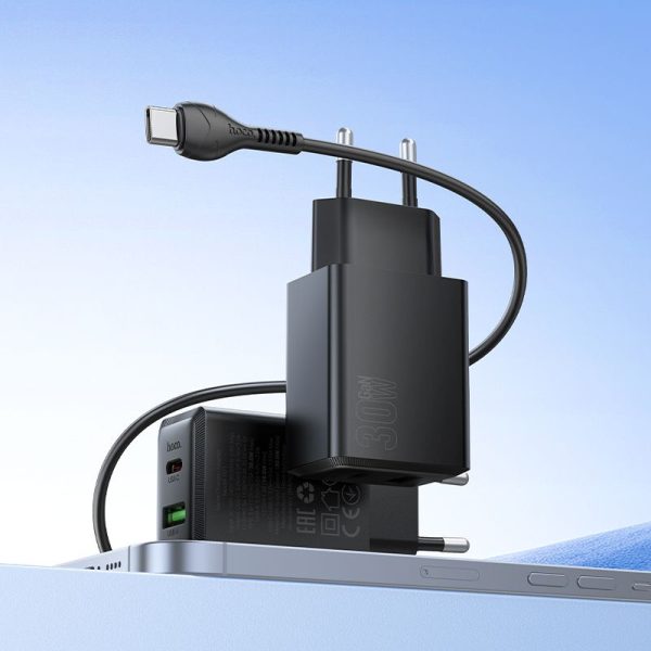 Φορτιστής Πρίζας Hoco N71 USB-C & USB-A PD/QC3.0 30W + Καλώδιο Type-C – Black - Image 4