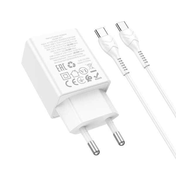 Φορτιστής Πρίζας Hoco N71 USB-C & USB-A PD/QC3.0 30W + Καλώδιο Type-C – White - Image 2