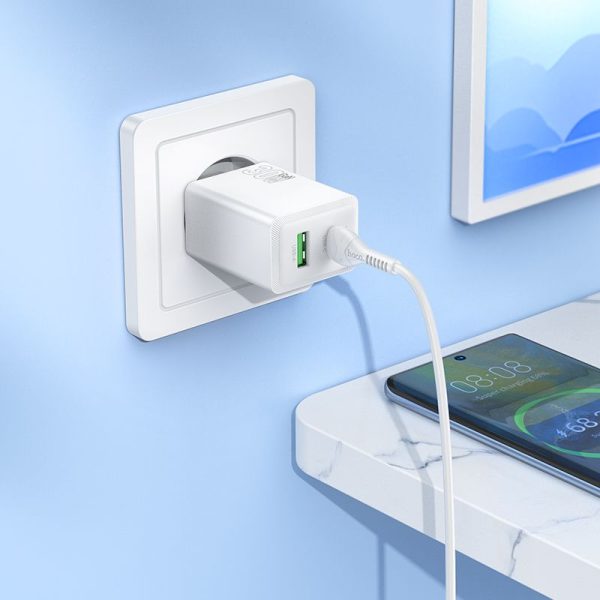 Φορτιστής Πρίζας Hoco N71 USB-C & USB-A PD/QC3.0 30W + Καλώδιο Type-C – White - Image 3