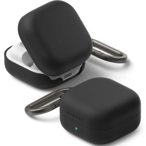 Μαύρη υβριδική θήκη σιλικόνης Ringke Silicone Case για Samsung Galaxy Buds 4 / 4 Pro με μεταλλικό κρίκο μεταφοράς