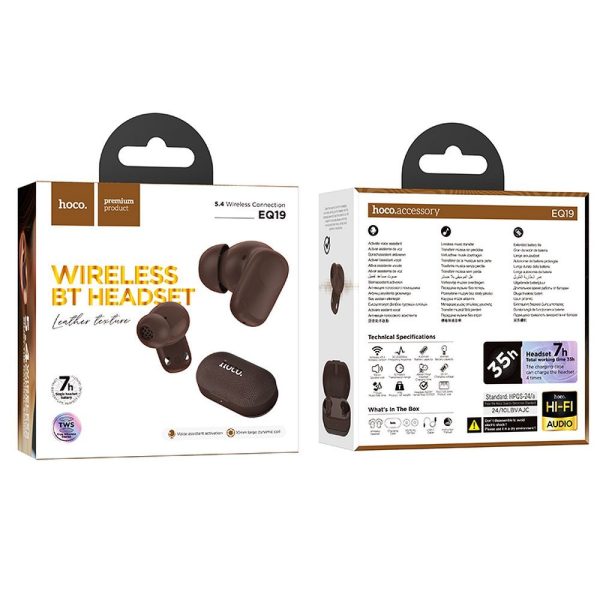 Hoco EQ19 TWS Ασύρματα Ακουστικά Bluetooth 5.4 με Θήκη Φόρτισης – Brown - Image 3