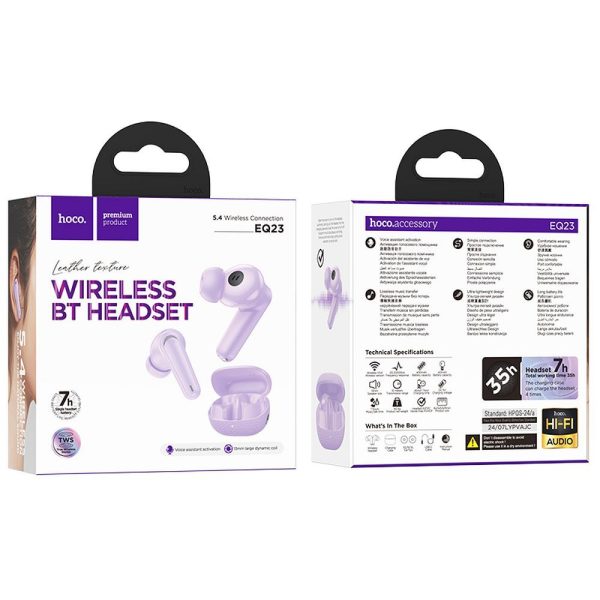 Hoco EQ23 TWS Ασύρματα Ακουστικά Bluetooth 5.4 με Θήκη Φόρτισης – Purple - Image 2