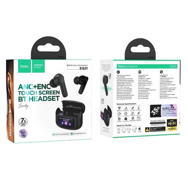 Hoco EQ21 TWS Ασύρματα Ακουστικά με Οθόνη Αφής LED, ANC & ENC – Midnight Black - Image 4
