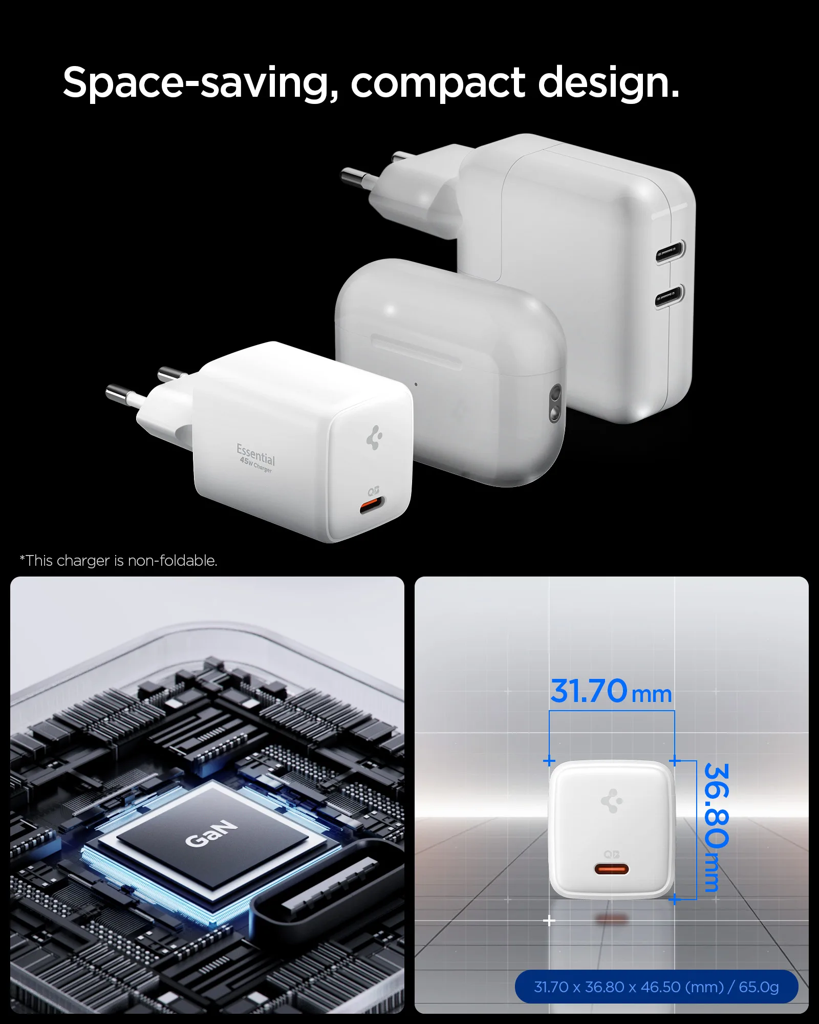Φορτιστής Spigen EE451EU Essential 1-Port 45W & Καλώδιο Type-C 100W – White (ACH09473) - Image 3