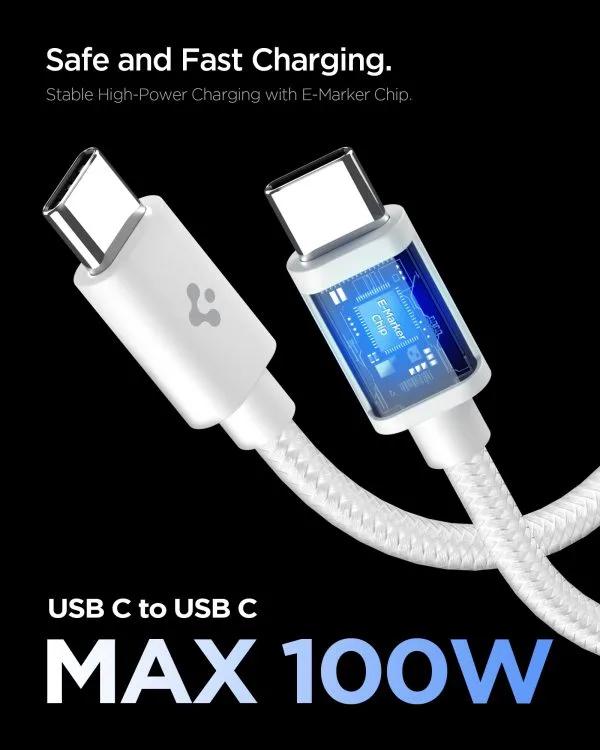 Φορτιστής Spigen EE451EU Essential 1-Port 45W & Καλώδιο Type-C 100W – White (ACH09473) - Image 4