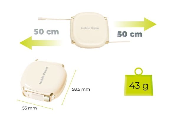 Mobile Origin 100W Retractable Cable Box USB-C to USB-C CB7 Beige