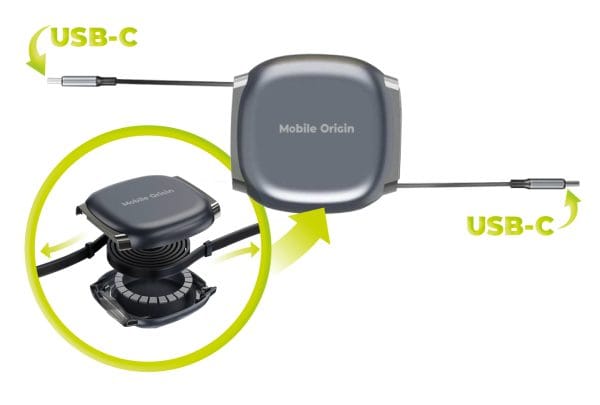 Mobile Origin 100W Retractable Cable Box USB-C to USB-C CB7 Space Grey