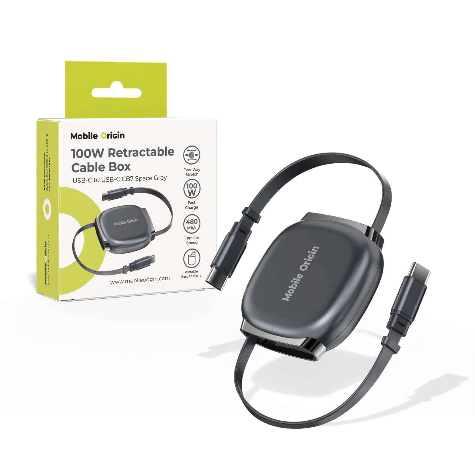 Retractable Καλώδιο USB-C σε USB-C Mobile Origin CB7 100W 1m Space Gray