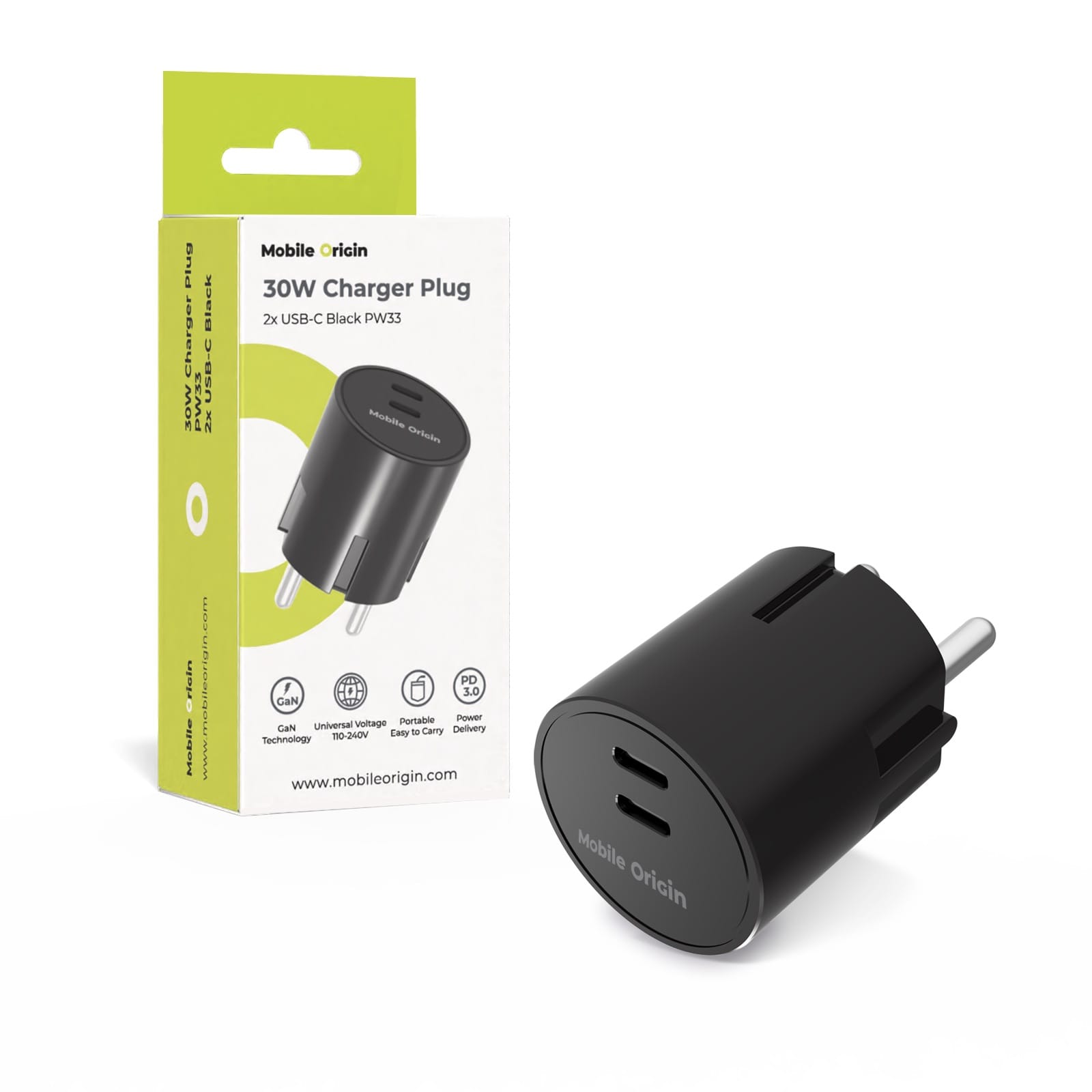 Φορτιστής USB-C Mobile Origin 30W PW33 2x USB-C Black