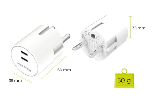 Mobile Origin 30W Charger Plug PW33 - 2x USB-C white
