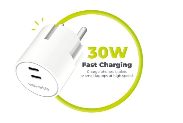 Mobile Origin 30W Charger Plug PW33 - 2x USB-C white