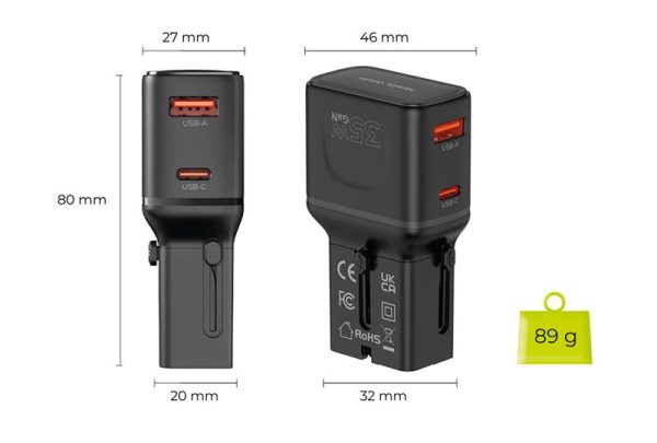 Mobile Origin 35W Travel Adapter EU/US/UK/AU PW25 black