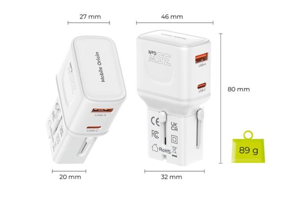Mobile Origin 35W Travel Adapter EU/US/UK/AU PW25 white