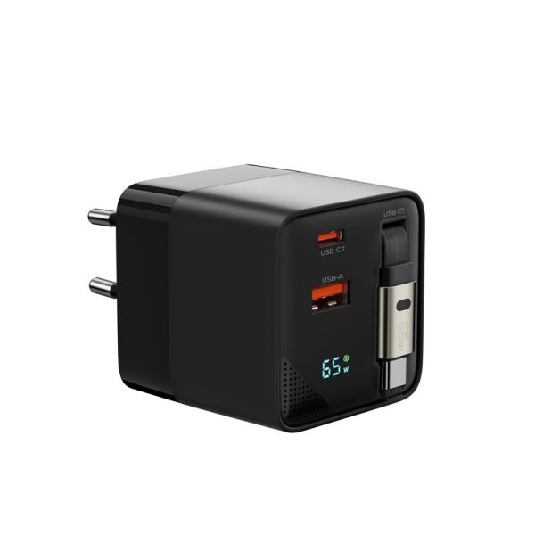 Mobile Origin 65W GaN Display Charger PW2 - USB-C Self-Retracting Cable + USB-C + USB-A