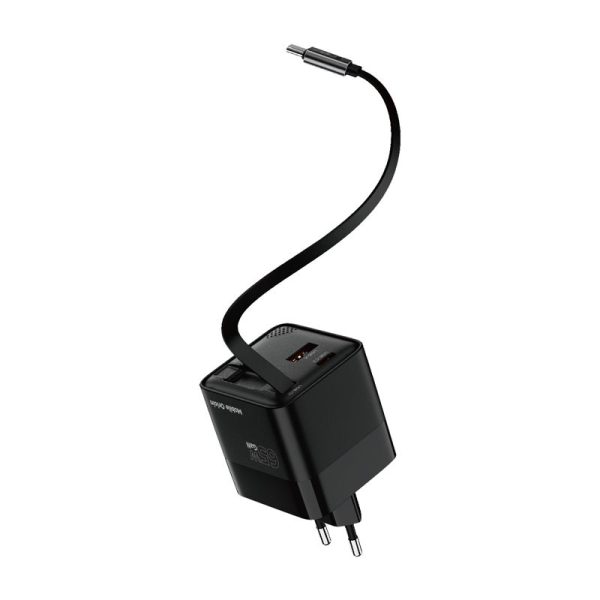 Mobile Origin 65W GaN Display Charger PW2 - USB-C Self-Retracting Cable + USB-C + USB-A