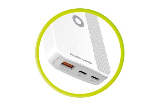 Mobile Origin 65W GaN III Slim Charger dual USB-C Single USB-A white