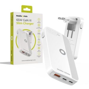 Mobile Origin 65W GaN III Slim Charger dual USB-C Single USB-A white