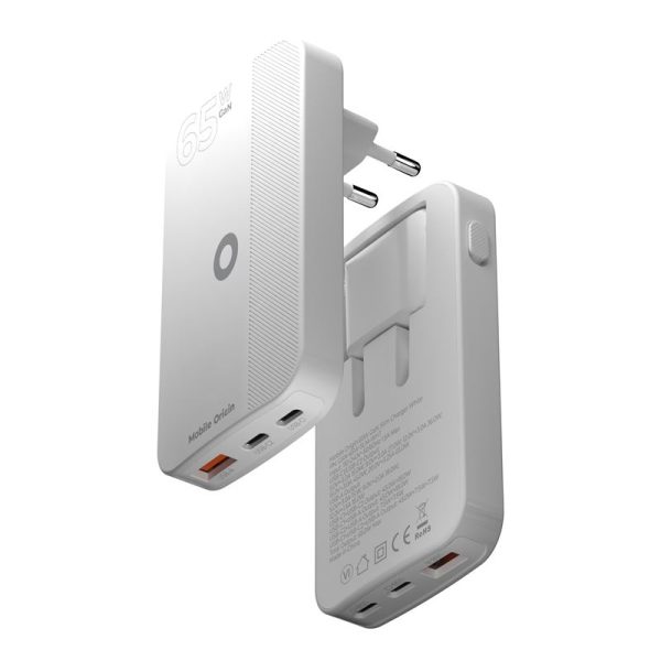 Mobile Origin 65W GaN III Slim Charger dual USB-C Single USB-A white