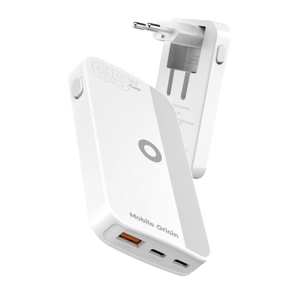 Mobile Origin 65W GaN III Slim Charger dual USB-C Single USB-A white