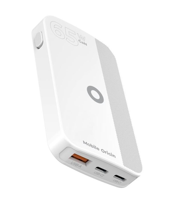 Mobile Origin 65W GaN III Slim Charger dual USB-C Single USB-A white