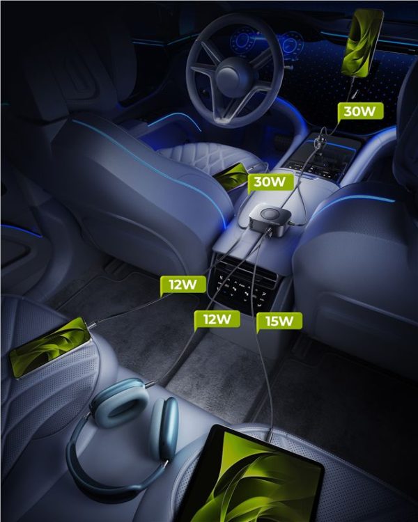 Mobile Origin 75W 5in1 Car Charger CA23 - 2x USB-C + USB-A Port 2x USB-C Cable